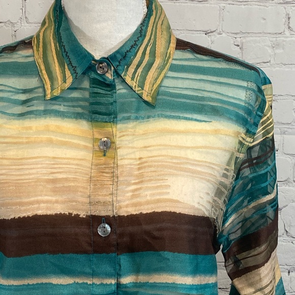 CHOICES Button Down Blouse Linen Blend-Small - Picture 2 of 4